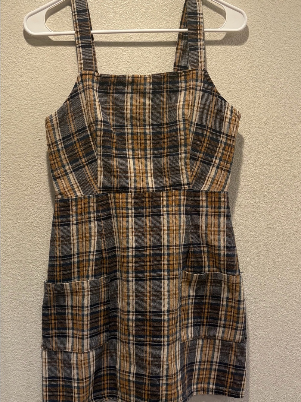American Eagle Outfitters Plaid Mini Dress in Brown, Tan, Black